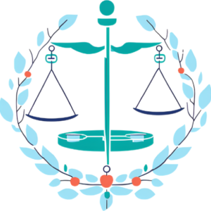 Logo incorporating the surgical symbol of a rod with wings, each end of which hold up the legal symbol of balance scales
